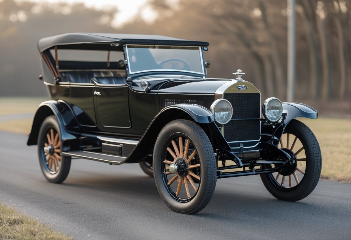 A 1914 Dodge Model 30 Touring vintage car parked outdoors with trees in the background.