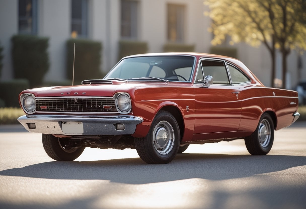 A red 1964 Dodge Dart GT car parked outdoors on a sunny day.