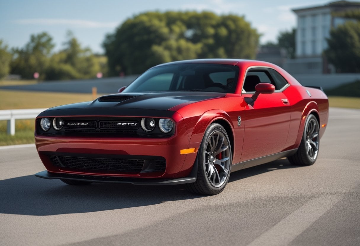 A 2008 Dodge Challenger SRT8 parked outdoors on a sunny day, showing its front and side with a clear background.