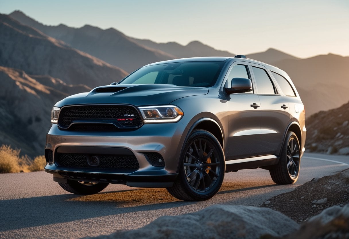 2018 Dodge Durango SRT parked on a mountain road with mountains in the background.