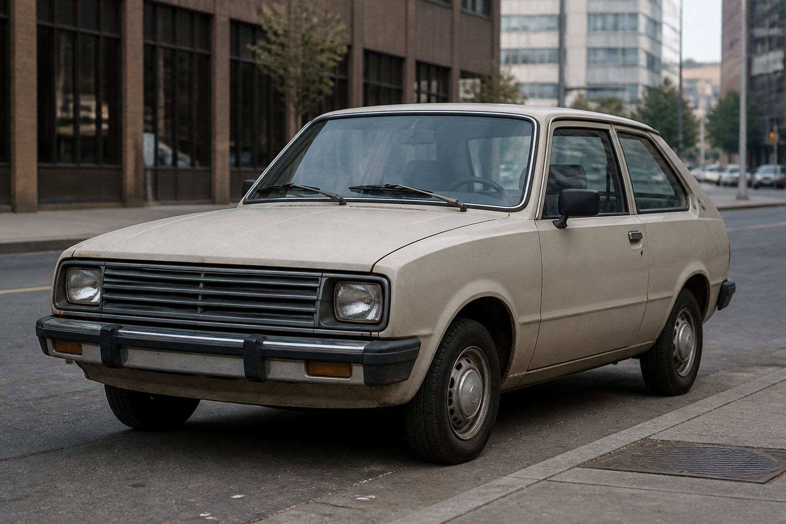 A vintage Chevrolet Chevette parked on a city street during the day.