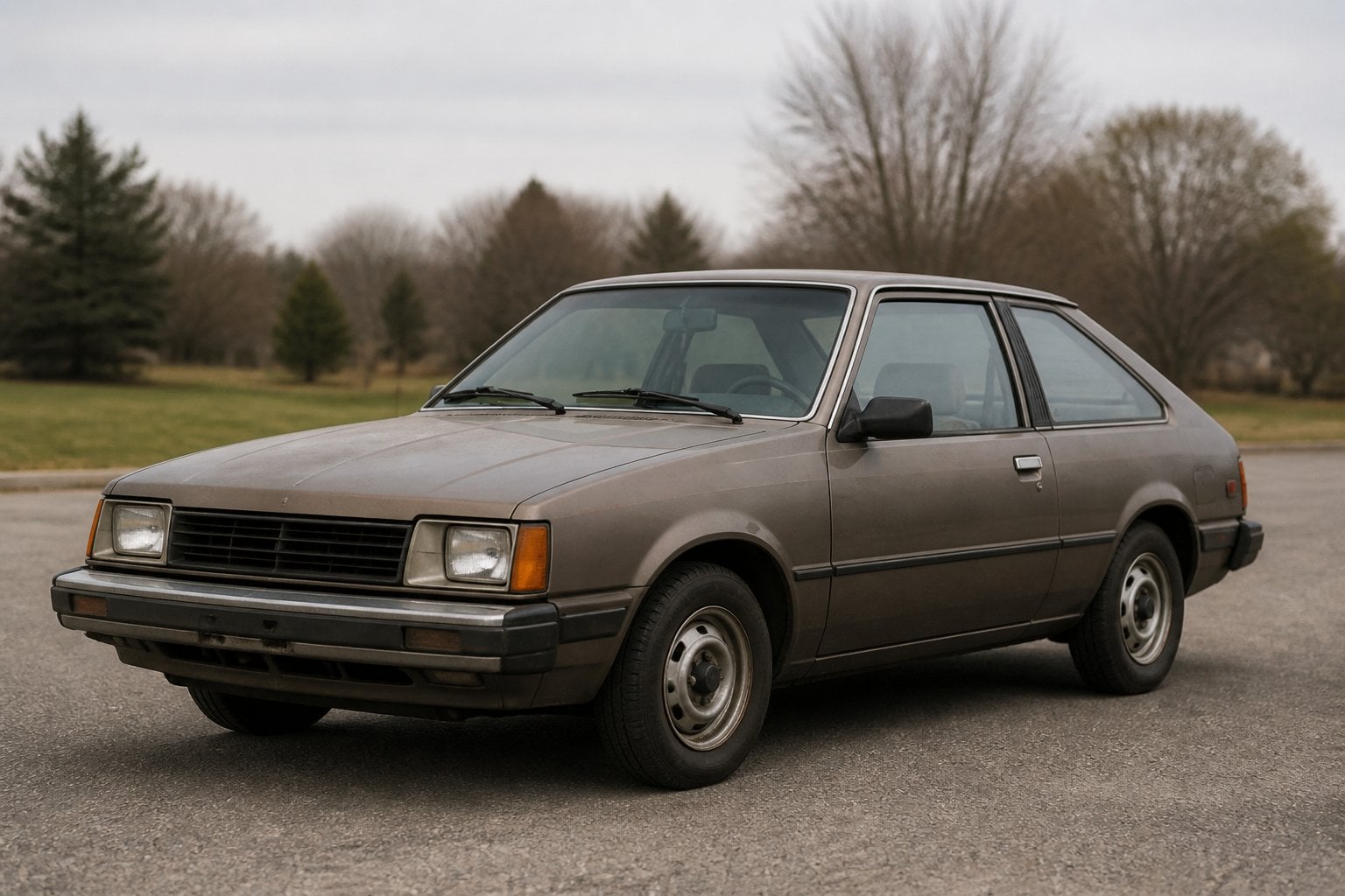 A vintage Chevrolet Citation hatchback parked on a quiet roadside.