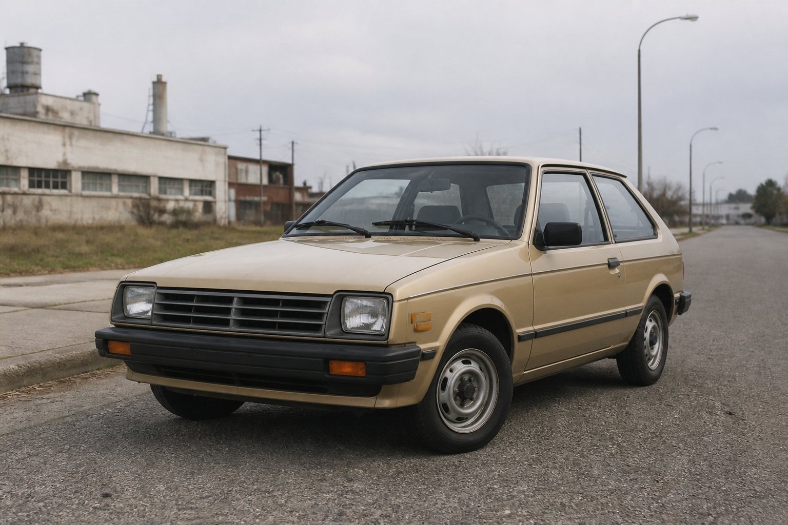 A vintage Chevrolet Sprint compact hatchback parked on a quiet roadside.