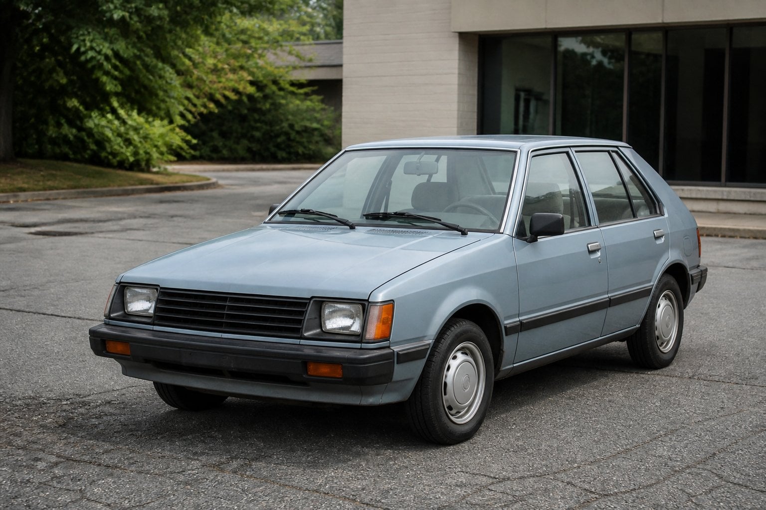 A boxy vintage Dodge Colt Vista hatchback parked in a suburban lot.