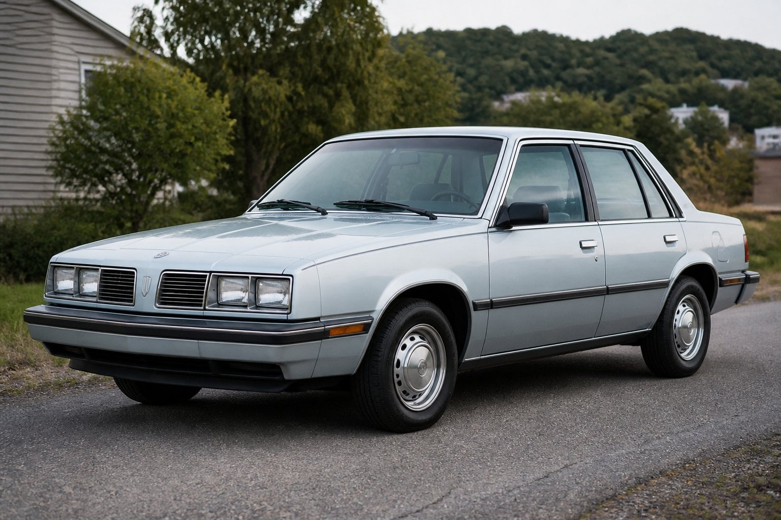 A vintage 1983–1984 Pontiac 2000 Sunbird parked on a quiet paved roadside.