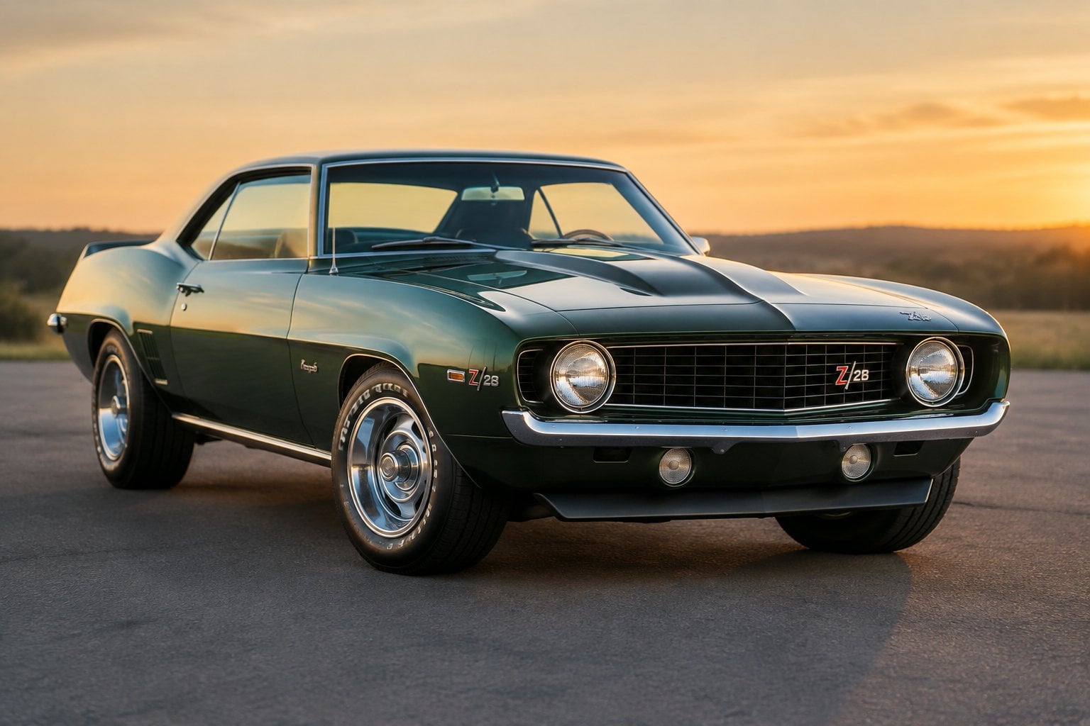 A 1969 Chevrolet Camaro ZL1 parked on a paved road.