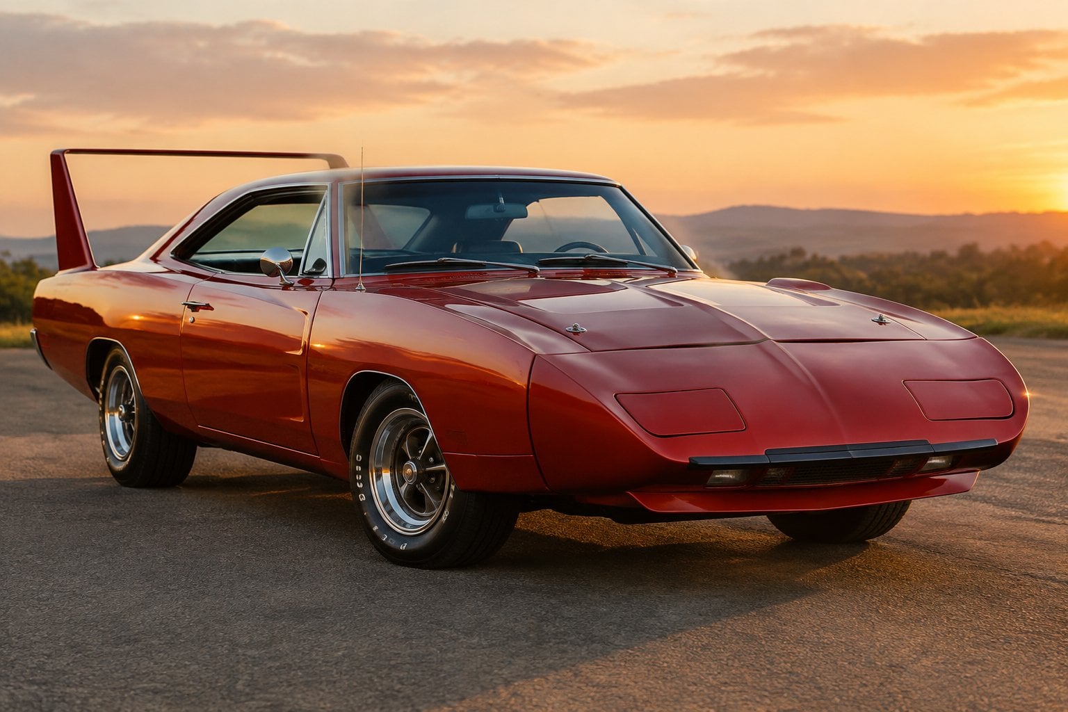 A classic Dodge Charger Daytona parked on an open road.
