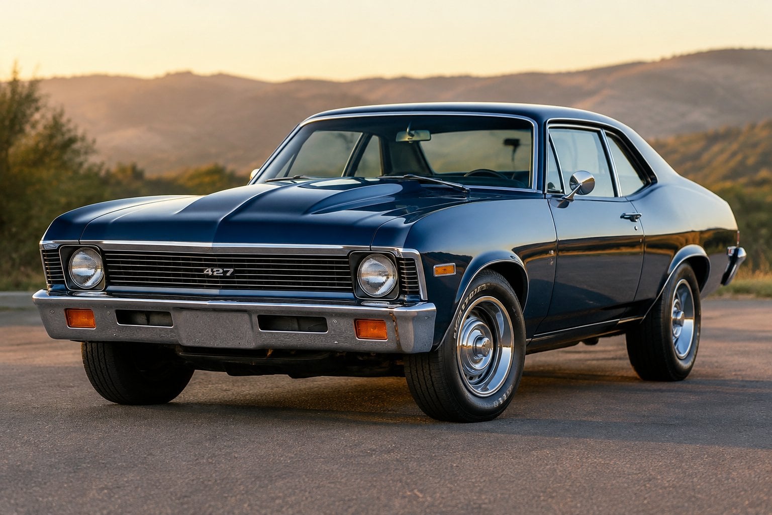 A classic 1970 Chevrolet Nova parked on a paved road.