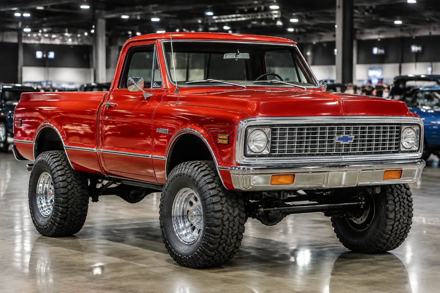 A restored vintage Chevrolet pickup displayed at a collector-car auction.